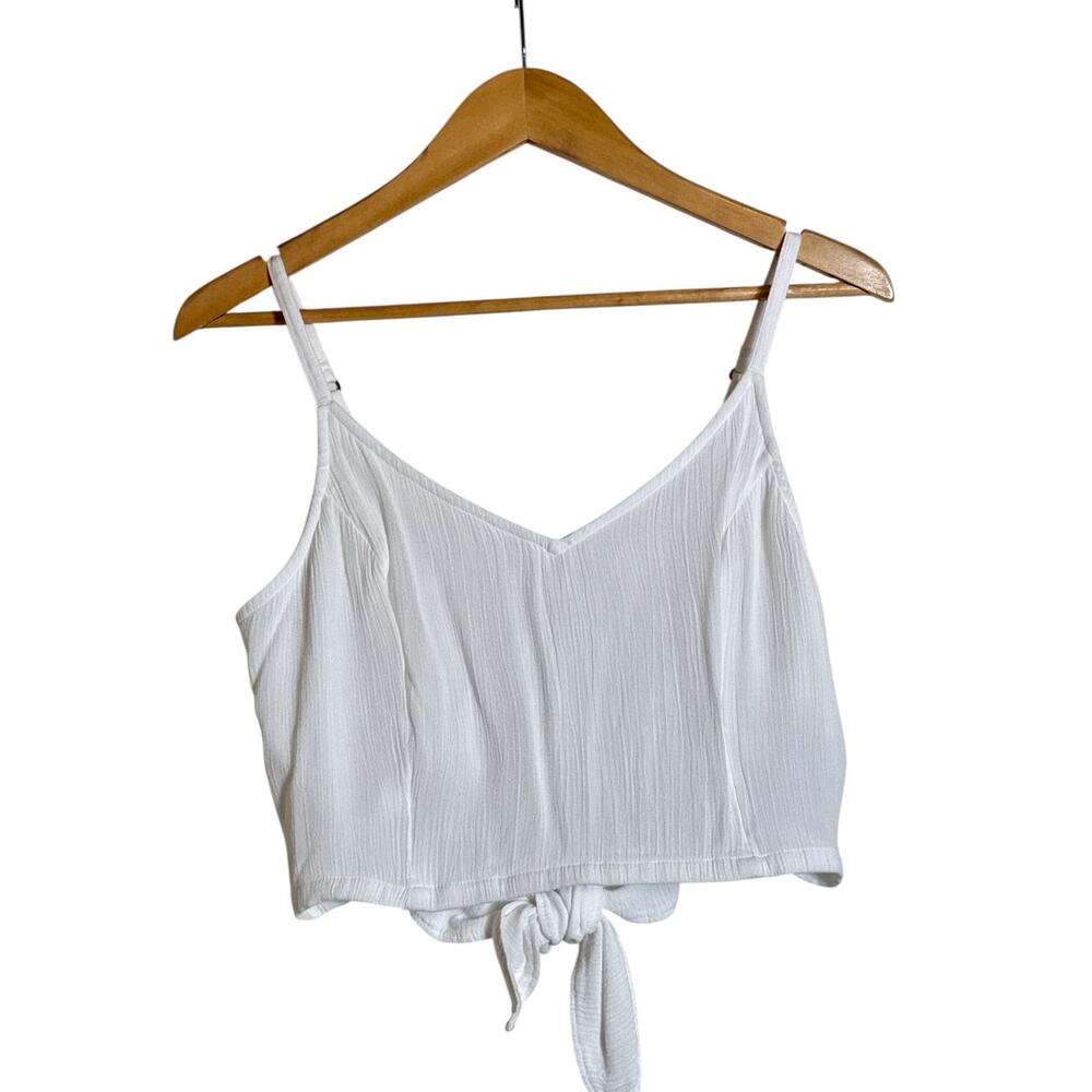 Hollister White Tie-Back Crop Top Smocked Cutout Back Adjustable Straps Size L